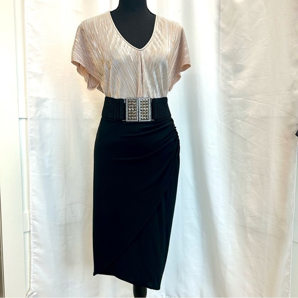 ZARA rose gold metallic pleated stretchy V-neck blouse Sz M - Picture 4 of 11